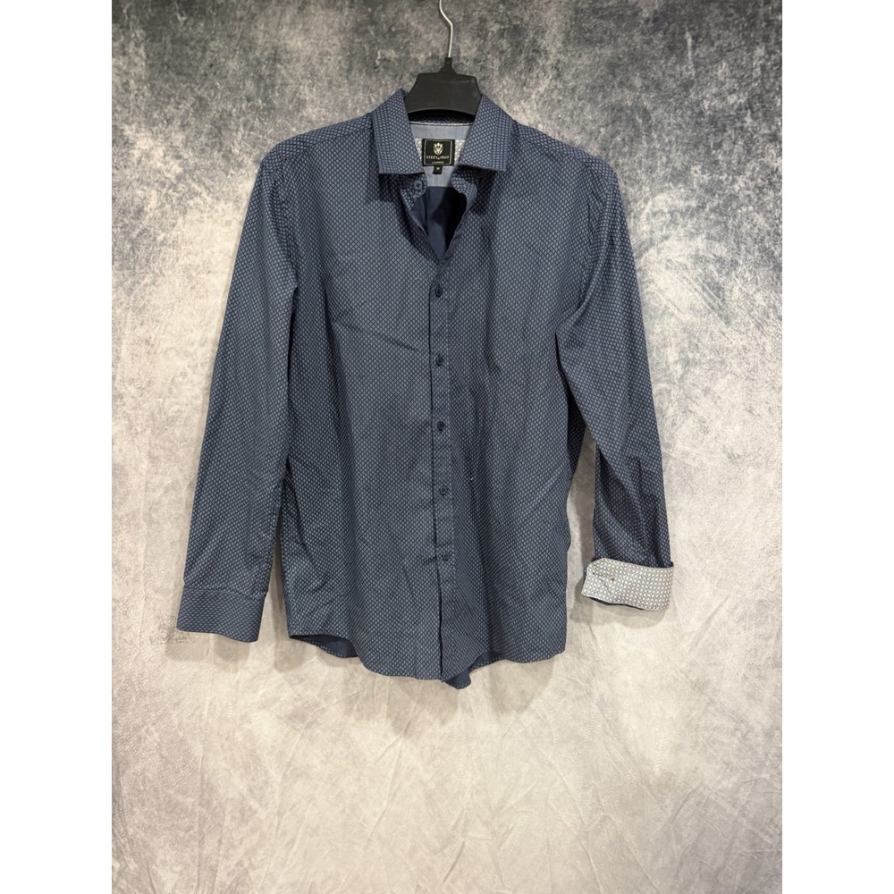 Steel & Jelly London Men's M Blue Geometric Print Long Sleeve Button Up Shirt
